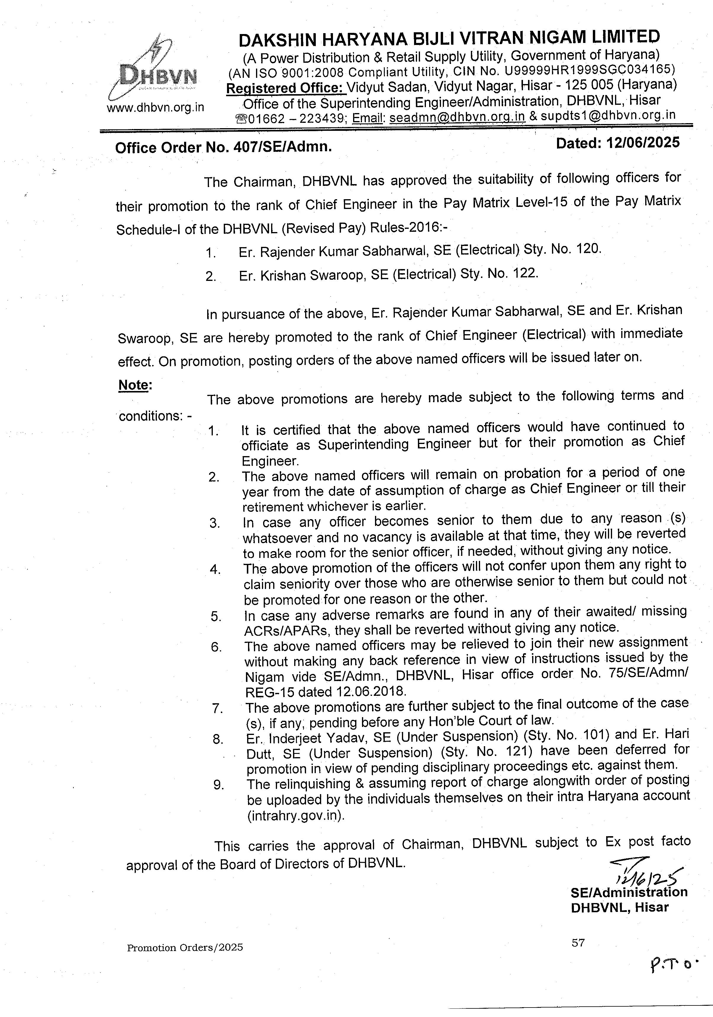 Promotion order of Chief Engineer 1 images 0